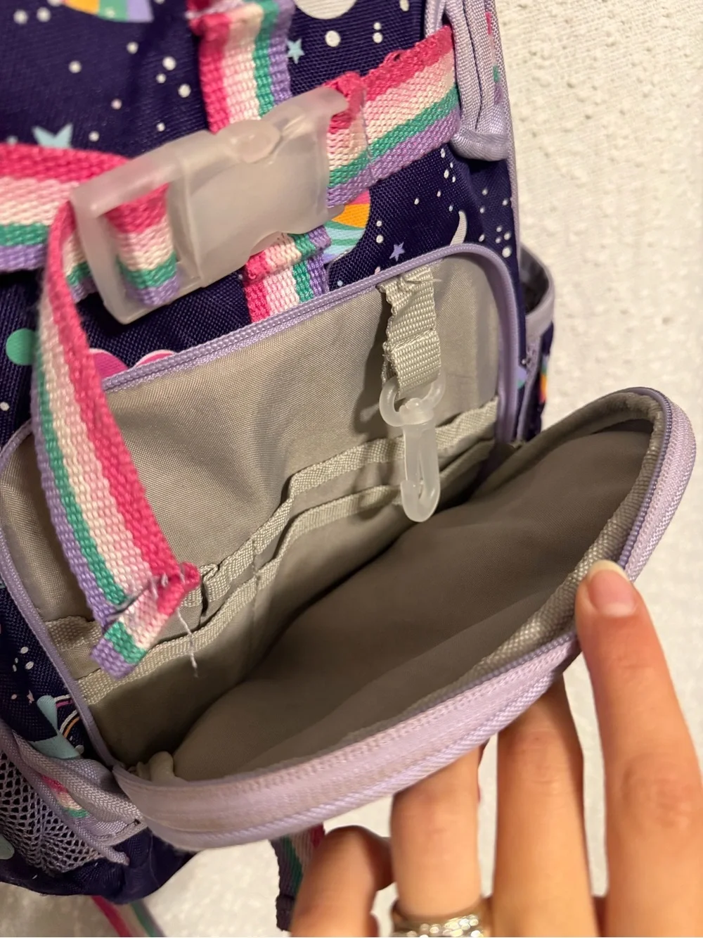 Pottery Barn Kids Purple Galaxy Rocket Backpack with Rainbow Straps